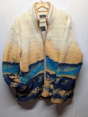 Unisex Original Use Cream & Blue Sherpa Zip Jacket